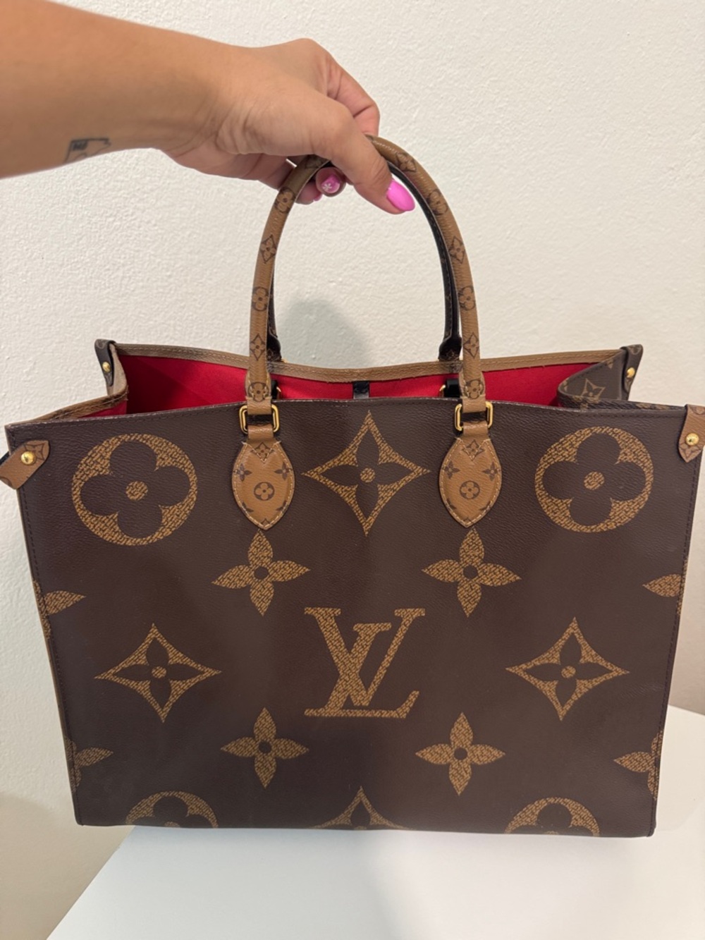 Louis Vuitton Monogram Canvas Tote with Red Interior